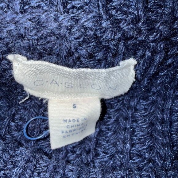 Caslon cotton blend ribbed pointelle knit crew neck sweater navy blue sz S NWOT - Picture 5 of 8